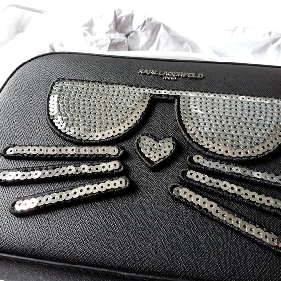 NWT Karl Lagerfeld black sequin crossbody handbag - Picture 6 of 11